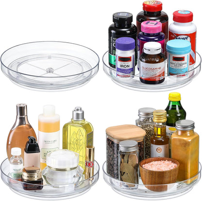 9 Inch Elegant Clear Turntable Acrylic Lazy Susan, Non-Skid Rotating | Smoothly Kitchen Spice Rack, Cabinet Pantry Organization Storage, Refrigerator, Vanity Makeup, Bathroom Countertop Organizer