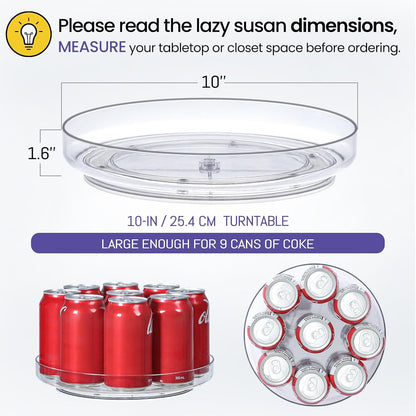 9 Inch Elegant Clear Turntable Acrylic Lazy Susan, Non-Skid Rotating | Smoothly Kitchen Spice Rack, Cabinet Pantry Organization Storage, Refrigerator, Vanity Makeup, Bathroom Countertop Organizer