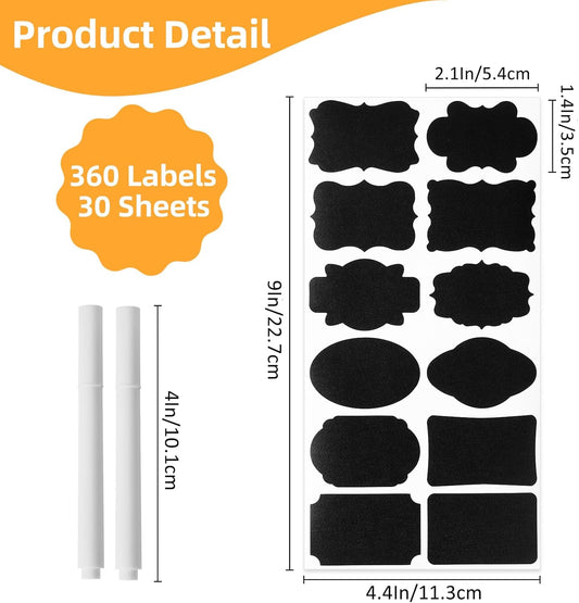 360 Pcs Chalkboard Labels Stickers for Glass Jars, 2.1"x 1.4"