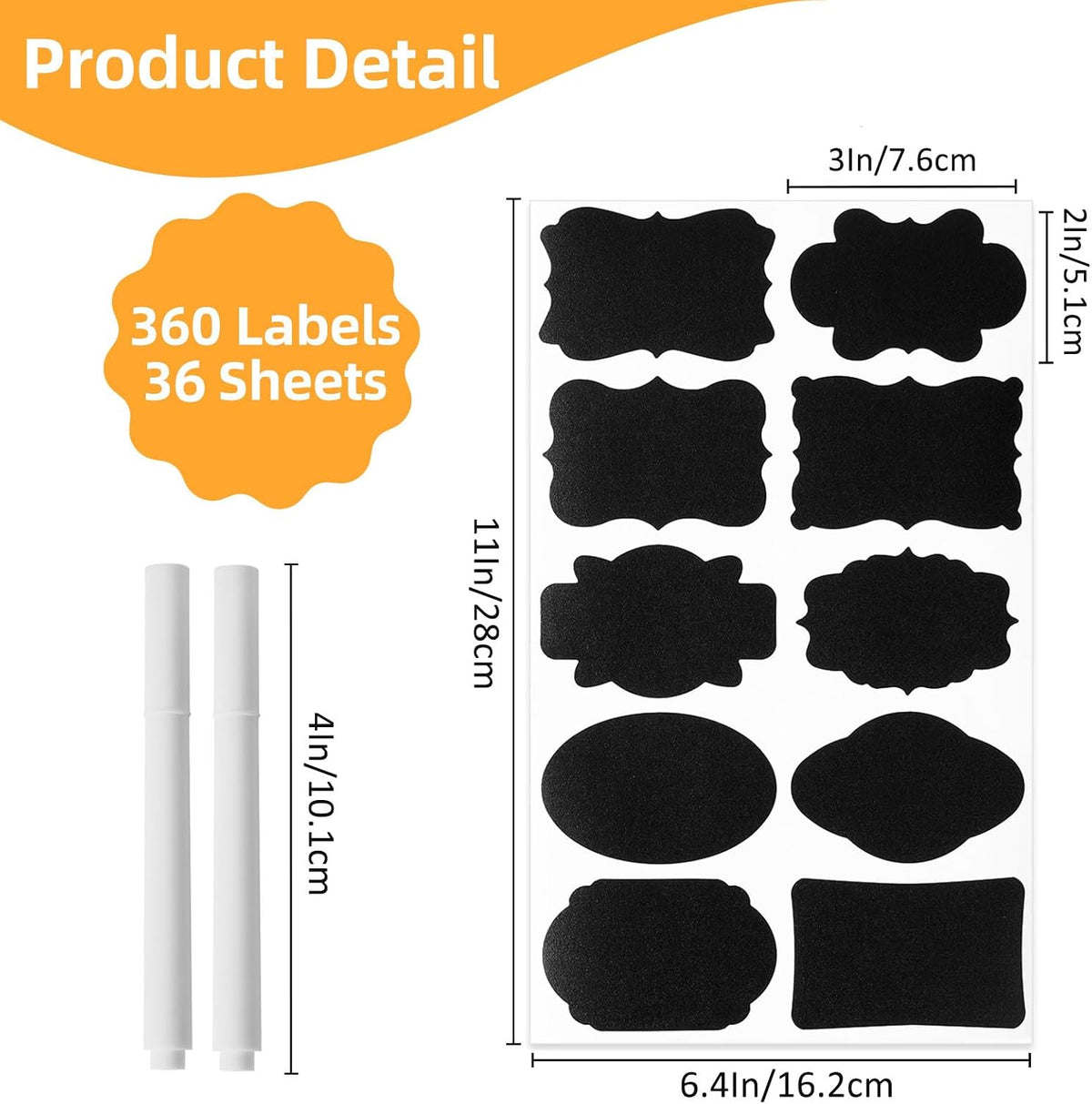 360 Pcs Chalkboard Labels Stickers for Glass Jars, 2.1"x 1.4"