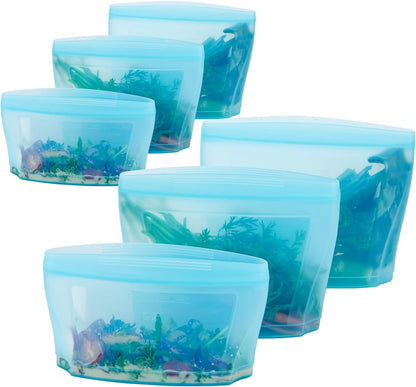 Reusable Silicone Food Storage Bag, Stand Up Food Storage Container, Reusable Zipper seal bag, no lid required, for Food Storage& Meal Prep, Freezer Oven Dishwasher - Safe, Set of 6 Bowls