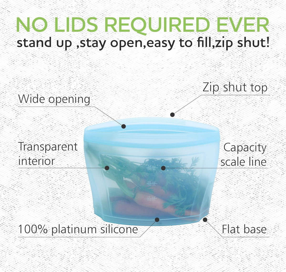 Reusable Silicone Food Storage Bag, Stand Up Food Storage Container, Reusable Zipper seal bag, no lid required, for Food Storage& Meal Prep, Freezer Oven Dishwasher - Safe, Set of 6 Bowls