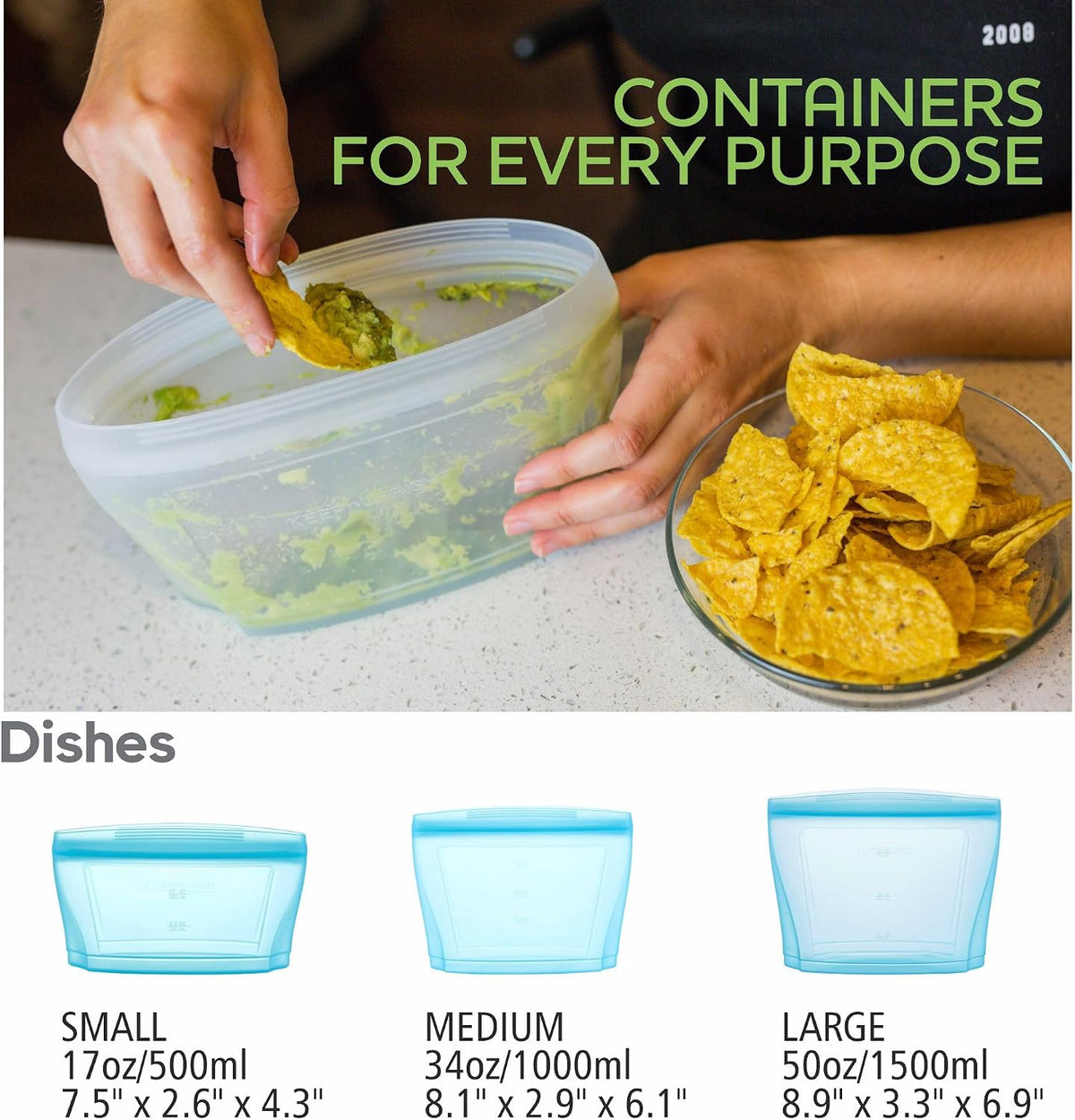 Reusable Silicone Food Storage Bag, Stand Up Food Storage Container, Reusable Zipper seal bag, no lid required, for Food Storage& Meal Prep, Freezer Oven Dishwasher - Safe, Set of 6 Bowls