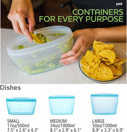 Reusable Silicone Food Storage Bag, Stand Up Food Storage Container, Reusable Zipper seal bag, no lid required, for Food Storage& Meal Prep, Freezer Oven Dishwasher - Safe, Set of 6 Bowls