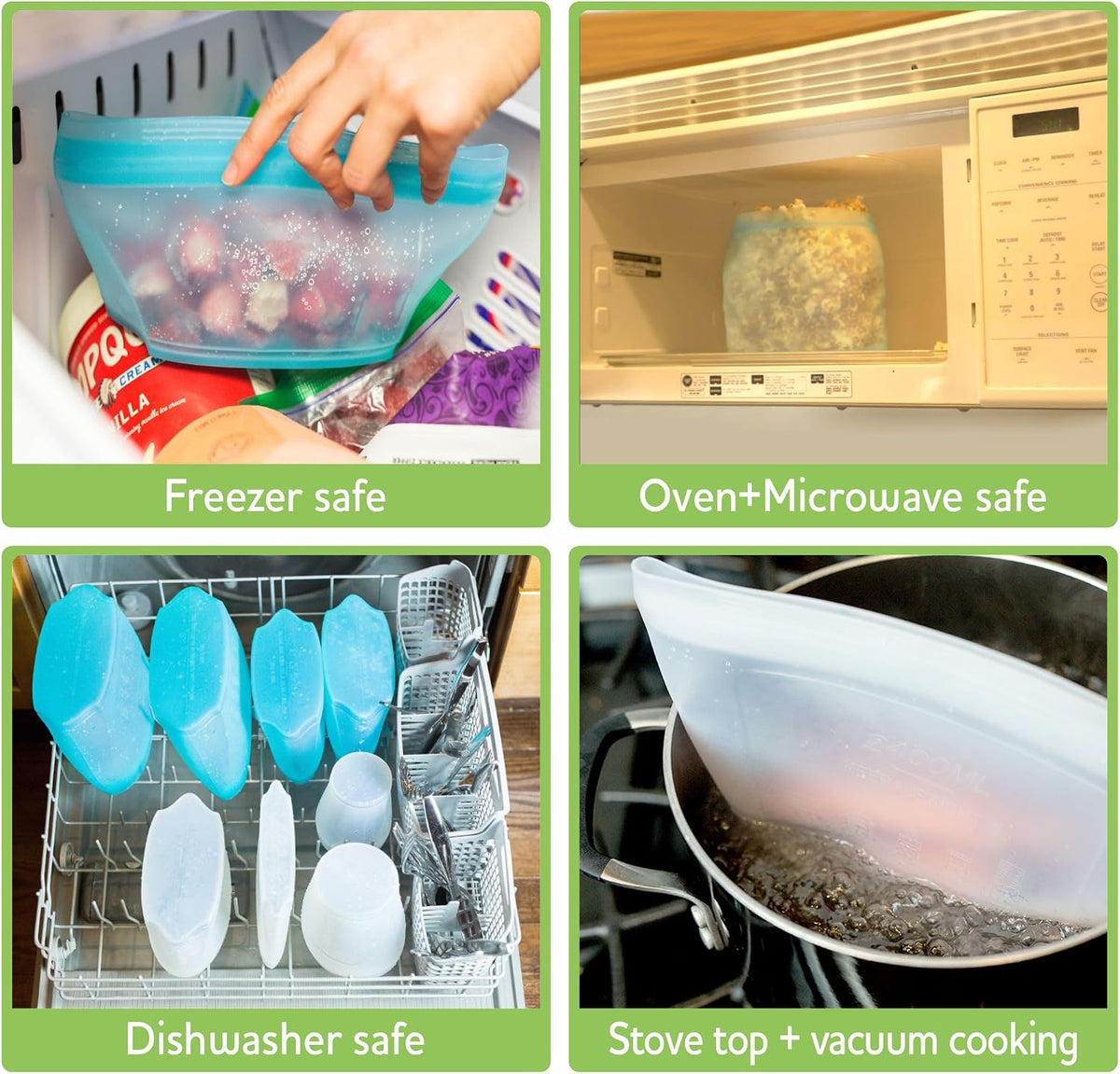 Reusable Silicone Food Storage Bag, Stand Up Food Storage Container, Reusable Zipper seal bag, no lid required, for Food Storage& Meal Prep, Freezer Oven Dishwasher - Safe, Set of 6 Bowls