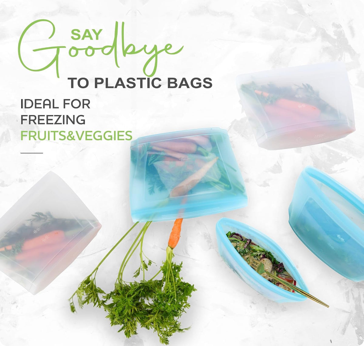 Reusable Silicone Food Storage Bag, Stand Up Food Storage Container, Reusable Zipper seal bag, no lid required, for Food Storage& Meal Prep, Freezer Oven Dishwasher - Safe, Set of 6 Bowls