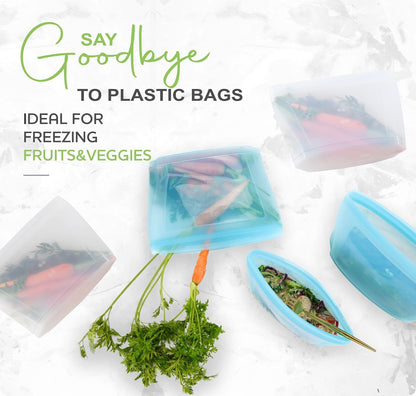 Reusable Silicone Food Storage Bag, Stand Up Food Storage Container, Reusable Zipper seal bag, no lid required, for Food Storage& Meal Prep, Freezer Oven Dishwasher - Safe, Set of 6 Bowls