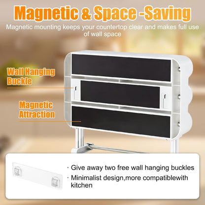4 in 1 Plastic Wrap Dispenser with Cutter,Wooden Aluminum Foil Organizer | Magnetic Holder with Kitchen Towel Holder, Wall Mount Kitchen Wrap Dispenser for Pantry and Kitchen Cabinet
