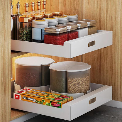 2 Pack Pull Out Cabinet Organizer Adhesive, 10" Wide 16.9" Deep Pull out Drawers for Face Frame or Frameless Cabinets, No Drill Heavy Duty Carbon Steel Drawer, Pantry Cabinet Shelf