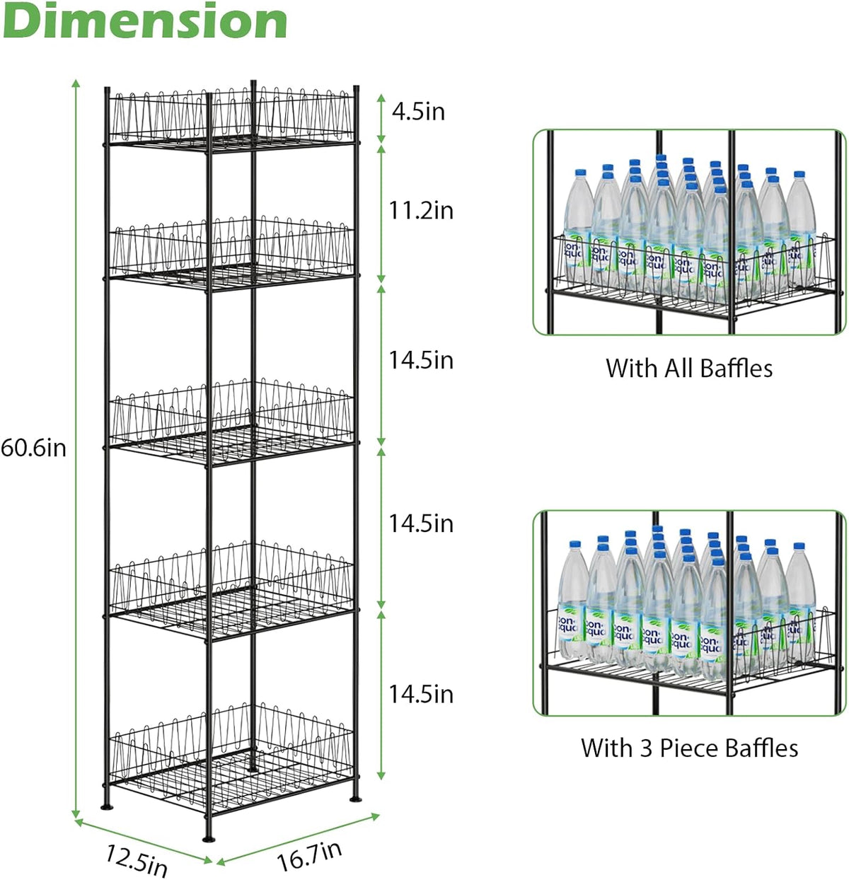 Water Bottle Organizer 5 Tier Water Bottle Storage Rack Beverage Organizer for Pantry, Metal Bottled Water Drink Holder, Large Capacity Soda Can Organizer for Kitchen Party