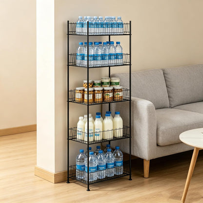 Water Bottle Organizer 5 Tier Water Bottle Storage Rack Beverage Organizer for Pantry, Metal Bottled Water Drink Holder, Large Capacity Soda Can Organizer for Kitchen Party