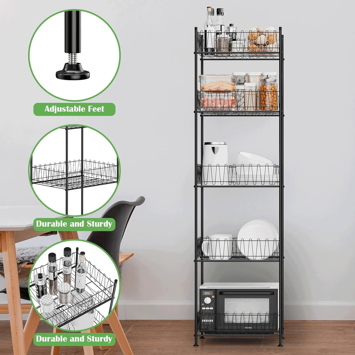Water Bottle Organizer 5 Tier Water Bottle Storage Rack Beverage Organizer for Pantry, Metal Bottled Water Drink Holder, Large Capacity Soda Can Organizer for Kitchen Party