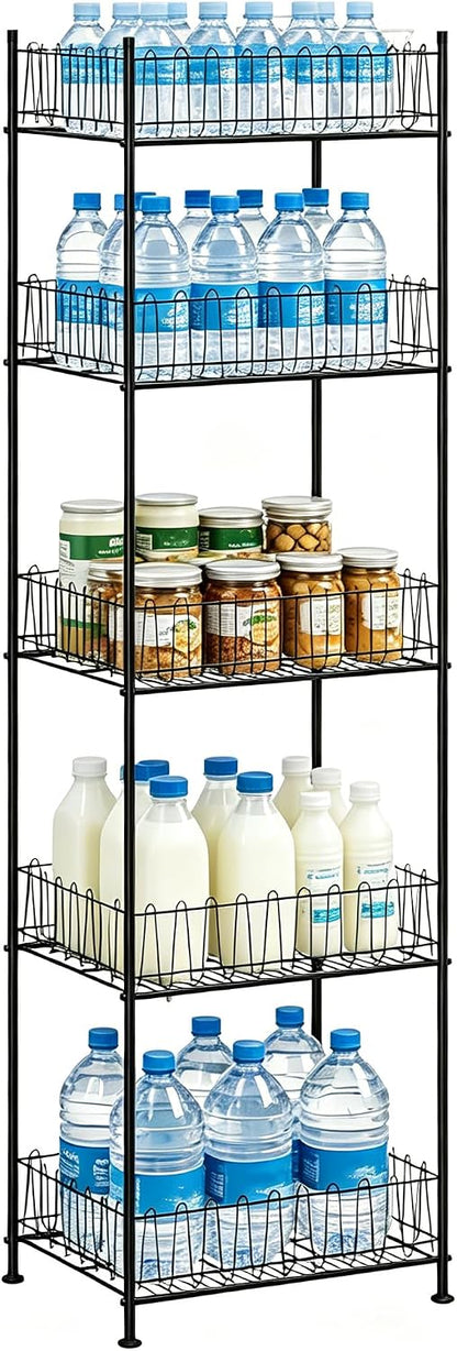 Water Bottle Organizer 5 Tier Water Bottle Storage Rack Beverage Organizer for Pantry, Metal Bottled Water Drink Holder, Large Capacity Soda Can Organizer for Kitchen Party