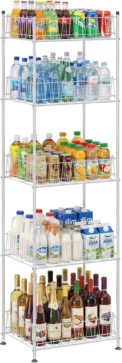 Water Bottle Organizer 5 Tier Water Bottle Storage Rack Beverage Organizer for Pantry, Metal Bottled Water Drink Holder, Large Capacity Soda Can Organizer for Kitchen Party