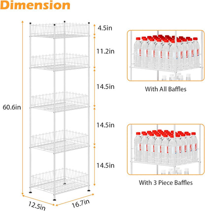 Water Bottle Organizer 5 Tier Water Bottle Storage Rack Beverage Organizer for Pantry, Metal Bottled Water Drink Holder, Large Capacity Soda Can Organizer for Kitchen Party