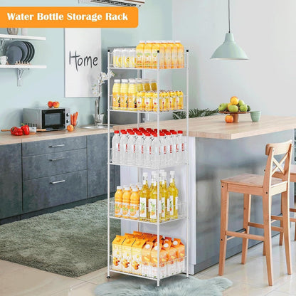 Water Bottle Organizer 5 Tier Water Bottle Storage Rack Beverage Organizer for Pantry, Metal Bottled Water Drink Holder, Large Capacity Soda Can Organizer for Kitchen Party