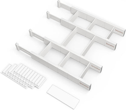 Bamboo Drawer Dividers with Inserts and Labels, Kitchen Adjustable Drawer Organizers, Expandable Organization for Home, Office, Dressers, 4 Dividers with 9 Inserts (17"-22" Natural)