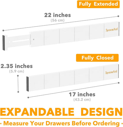 Bamboo Drawer Dividers with Inserts and Labels, Kitchen Adjustable Drawer Organizers, Expandable Organization for Home, Office, Dressers, 4 Dividers with 9 Inserts (17"-22" Natural)