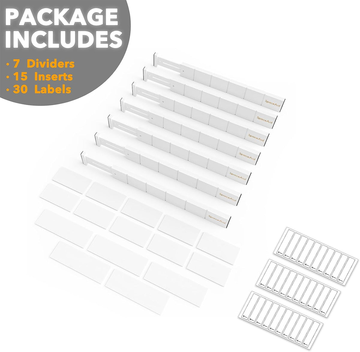 Bamboo Drawer Dividers with Inserts and Labels, Kitchen Adjustable Drawer Organizers, Expandable Organization for Home, Office, Dressers, 4 Dividers with 9 Inserts (17"-22" Natural)