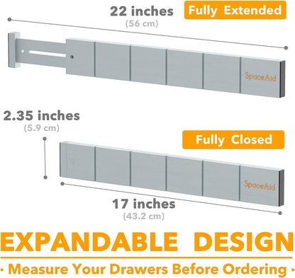 Bamboo Drawer Dividers with Inserts and Labels, Kitchen Adjustable Drawer Organizers, Expandable Organization for Home, Office, Dressers, 4 Dividers with 9 Inserts (17"-22" Natural)