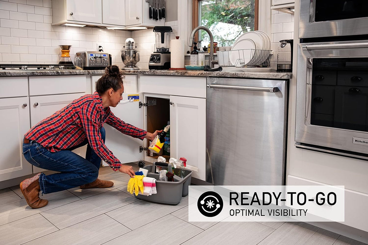 Rough and Rugged All-Purpose Cleaning Caddy, Grey/Black 2 Count (CD0170) | Durable organizer for carrying cleaning supplies, tools, and household essentials with a rugged, easy-grip design.