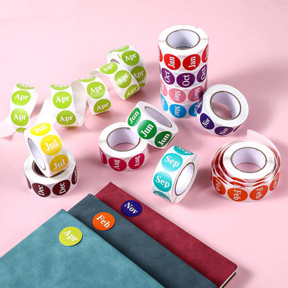 6000 Labels Month Stickers, 12 Rolls 1 Inch Round, 12 Months of The Year, Expiration Date, Food Labels (Multicolor)