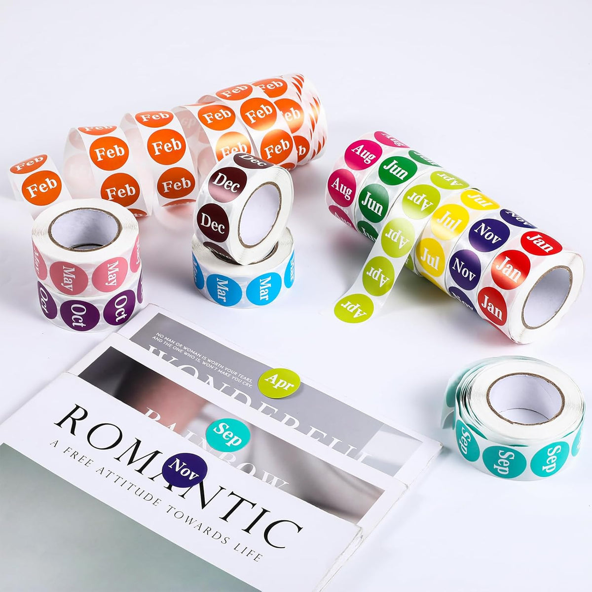 6000 Labels Month Stickers, 12 Rolls 1 Inch Round, 12 Months of The Year, Expiration Date, Food Labels (Multicolor)