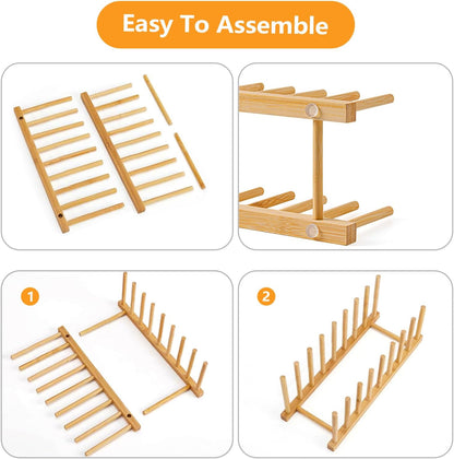 Heighten and Widen Bamboo Dish Drying Rack Plate Pot Lid Organizer