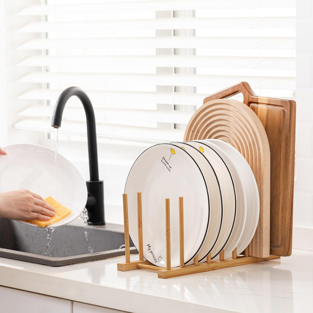 Heighten and Widen Bamboo Dish Drying Rack Plate Pot Lid Organizer