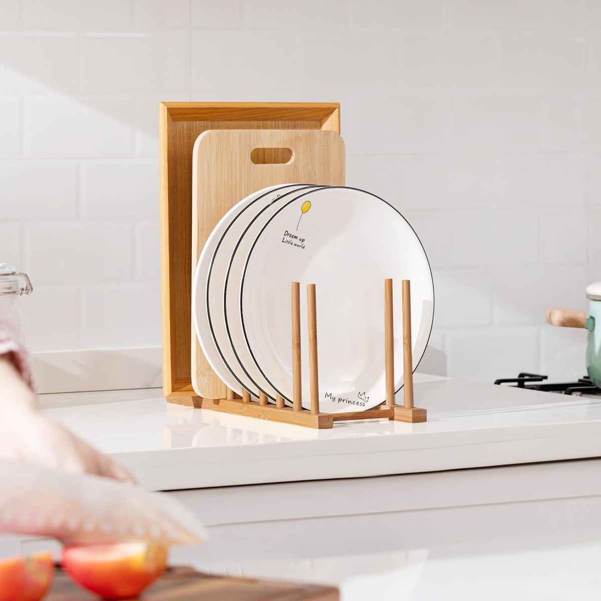 Heighten and Widen Bamboo Dish Drying Rack Plate Pot Lid Organizer