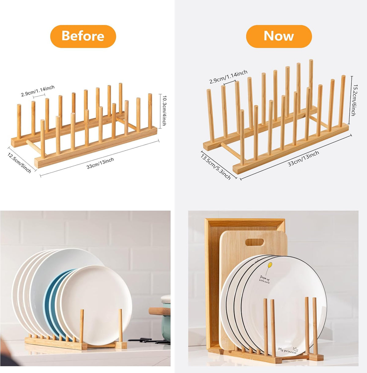 Heighten and Widen Bamboo Dish Drying Rack Plate Pot Lid Organizer