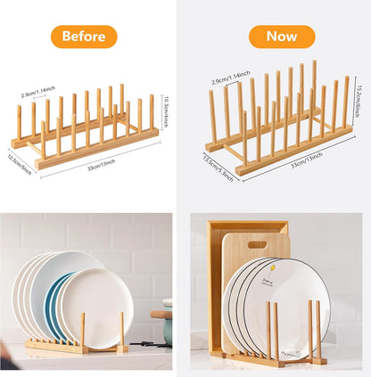 Heighten and Widen Bamboo Dish Drying Rack Plate Pot Lid Organizer
