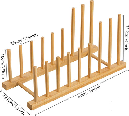 Heighten and Widen Bamboo Dish Drying Rack Plate Pot Lid Organizer