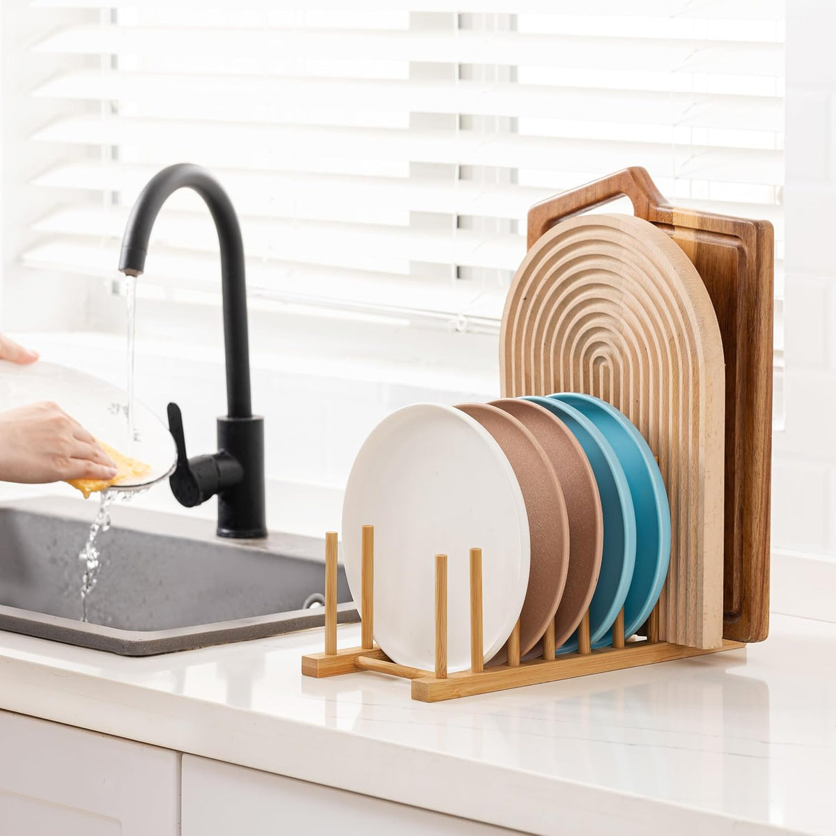 Heighten and Widen Bamboo Dish Drying Rack Plate Pot Lid Organizer