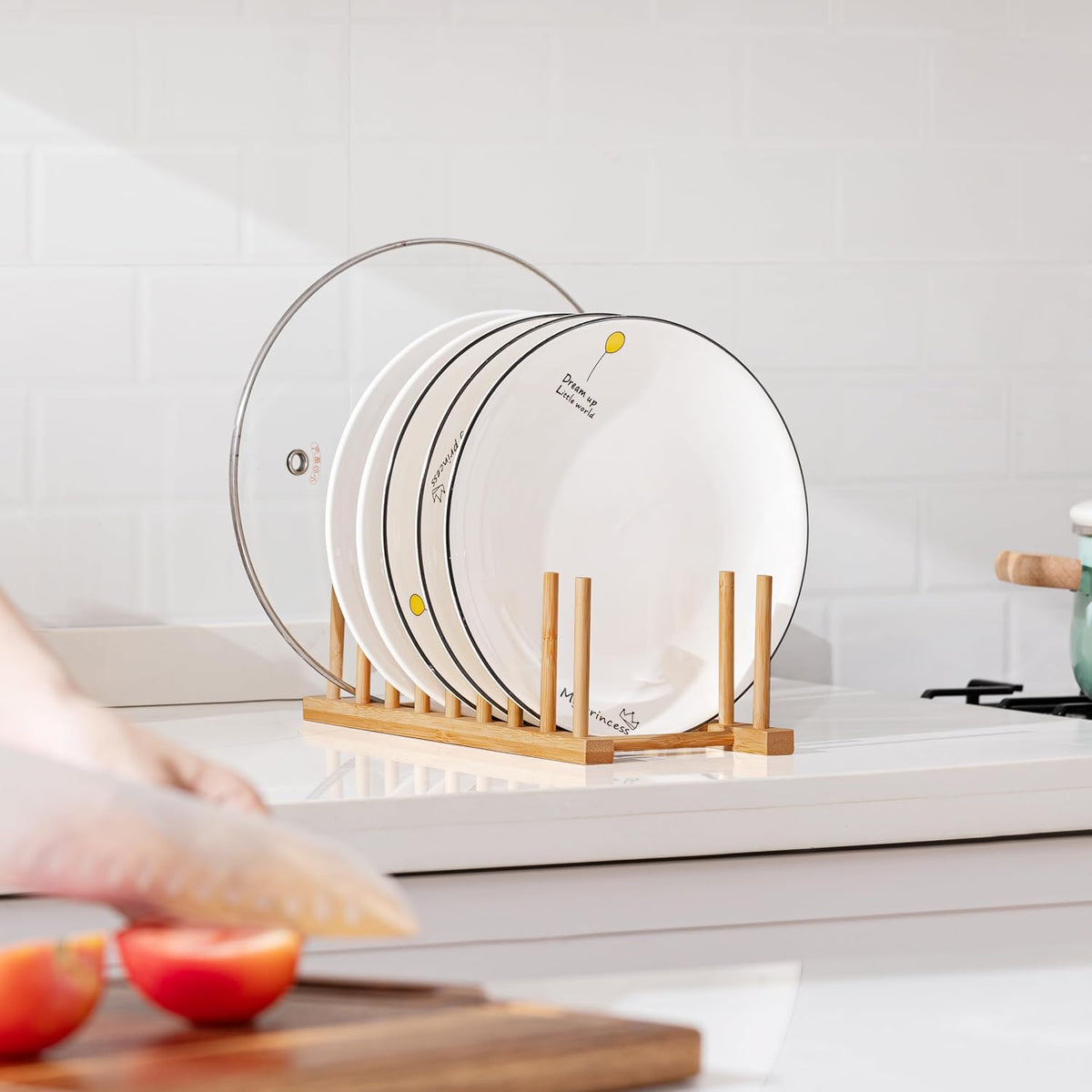 Heighten and Widen Bamboo Dish Drying Rack Plate Pot Lid Organizer