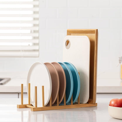 Heighten and Widen Bamboo Dish Drying Rack Plate Pot Lid Organizer