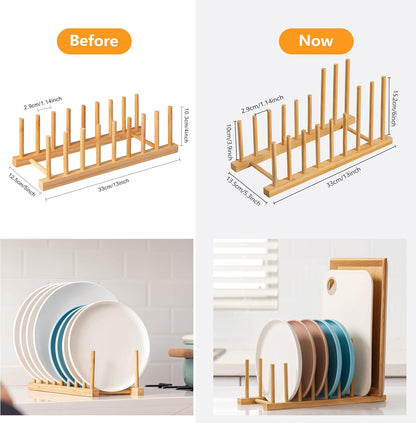 Heighten and Widen Bamboo Dish Drying Rack Plate Pot Lid Organizer