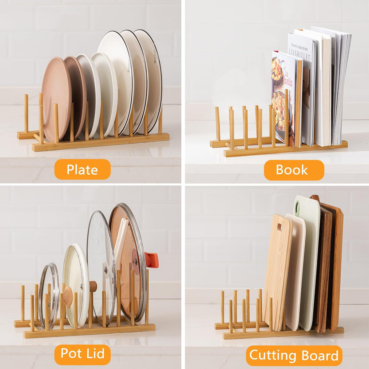 Heighten and Widen Bamboo Dish Drying Rack Plate Pot Lid Organizer