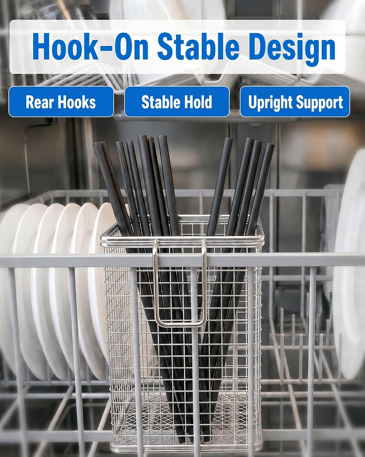 Dishwasher Chopstick Basket with Hook, 304 Stainless Steel