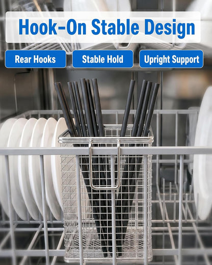 Dishwasher Chopstick Basket with Hook, 304 Stainless Steel
