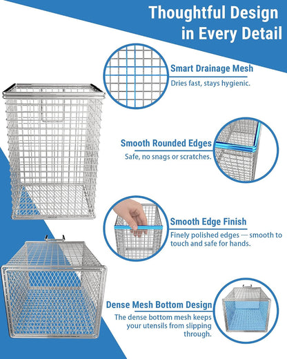 Dishwasher Chopstick Basket with Hook, 304 Stainless Steel