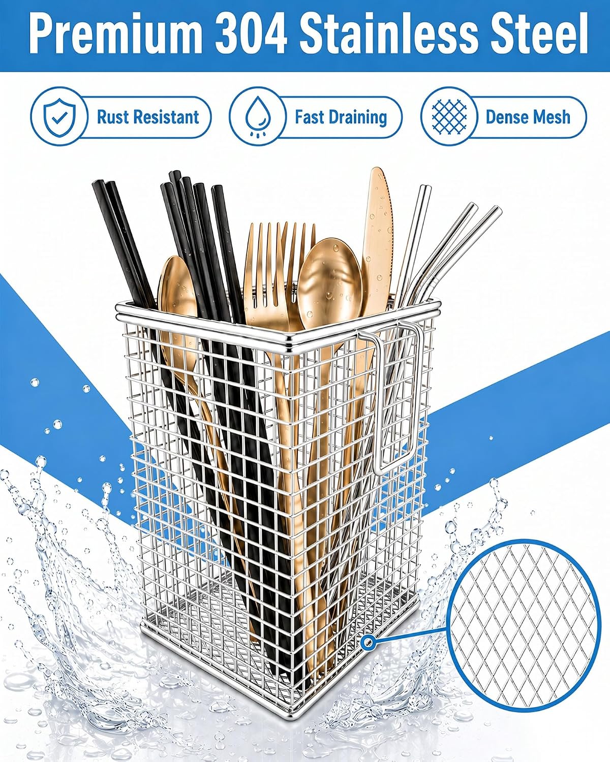 Dishwasher Chopstick Basket with Hook, 304 Stainless Steel