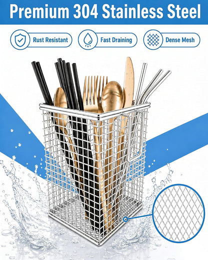 Dishwasher Chopstick Basket with Hook, 304 Stainless Steel