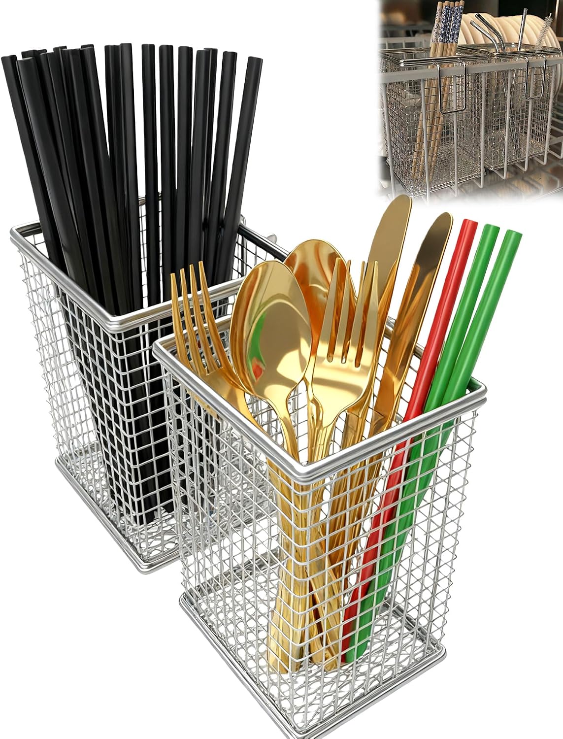 Dishwasher Chopstick Basket with Hook, 304 Stainless Steel