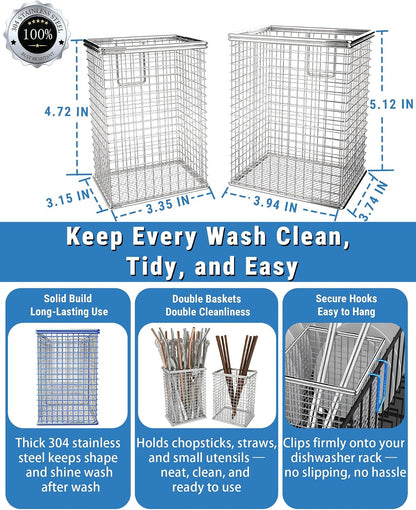 Dishwasher Chopstick Basket with Hook, 304 Stainless Steel