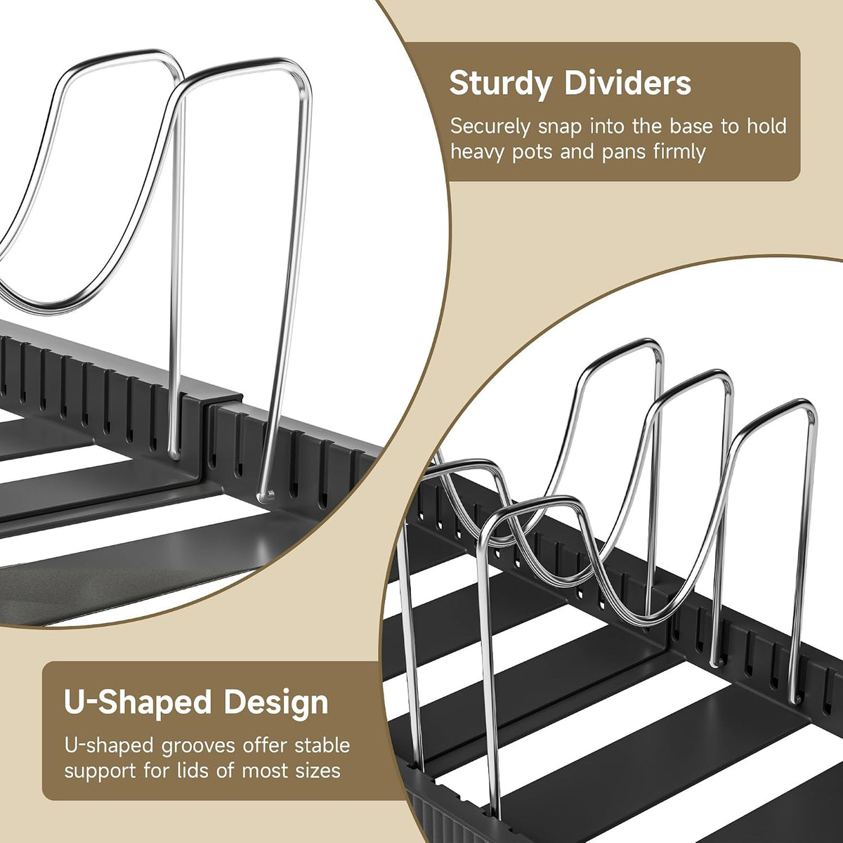 Pots and Pans Organizer under Cabinet, Pan Pot Organizer Inside Cabinet, Expandable 12.9''-21.88'' Pot Lid Organizer Holder with 10 Adjustable Dividers for Cutting Boards, Pan Lid Rack, White