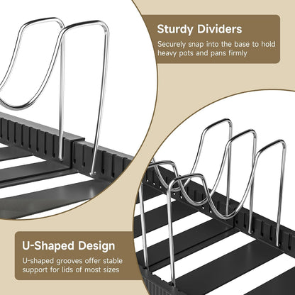 Pots and Pans Organizer under Cabinet, Pan Pot Organizer Inside Cabinet, Expandable 12.9''-21.88'' Pot Lid Organizer Holder with 10 Adjustable Dividers for Cutting Boards, Pan Lid Rack, White
