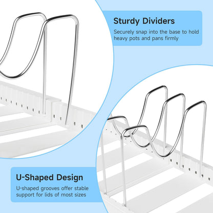 Pots and Pans Organizer under Cabinet, Pan Pot Organizer Inside Cabinet, Expandable 12.9''-21.88'' Pot Lid Organizer Holder with 10 Adjustable Dividers for Cutting Boards, Pan Lid Rack, White