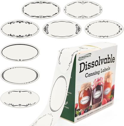 200 Dissolvable Canning Labels for Mason Jars, 1 x 2⅛ inch Food Labels, Tiny Canning Jar Stickers Removable with Water