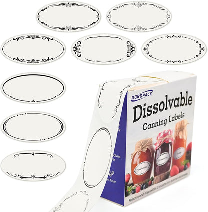 200 Dissolvable Canning Labels for Mason Jars, 1 x 2⅛ inch Food Labels, Tiny Canning Jar Stickers Removable with Water